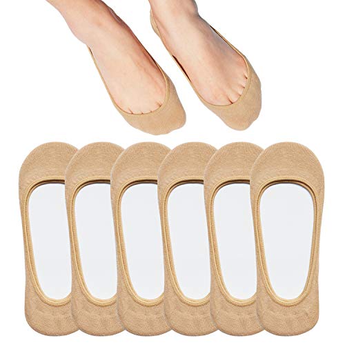 SIXDAYSOX Womens Socks No Show 6 Pairs size 9-11 Anti Slip Ultra Low Cut Hidden Cotten Socks for Flats Boats(Nude)