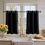 RYB HOME Blackout Tiers Window Drapery Valances for Bedroom, Thermal Insulated Tailored Curtains Privacy Drapes for Nursery/Baby Room, Width 42 inches by Length 36 inches Each Panel, Black, 2 Pcs