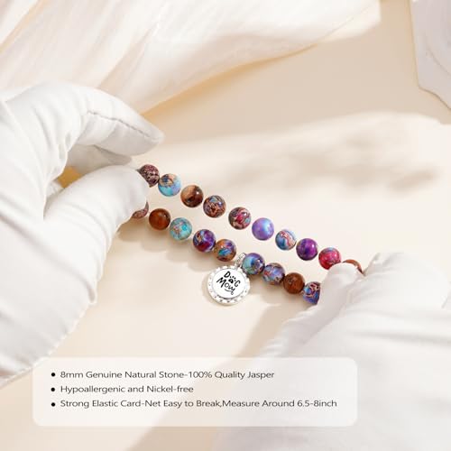 Gifts for Women Natural Colorful Imperial Jasper Stone Bead Bracelet Teacher Appreciation Gifts Birthday Gifts for Sister/Daughter/Niece/Grandma/Mom/Wife/Nana/Aunt/Nana with Gift Message Card4