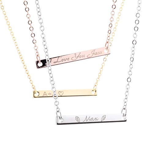 Necklaces Personalized Your Name Bar Necklace Engraving 16K Plated Dainty Computer Diamond Engraving Personalized Delicate Necklace Best Moth Wedding Anniversary Graduation Day gift