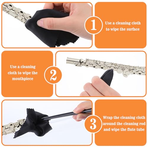 Yuanchu Flute Cleaning Kit, 2 Flute Cleaning Rods and 2 Pack Cloth Clean Swabs Musical Instruments Polishing Cloth Cleaner Accessories