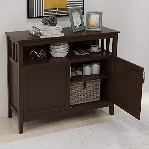HUAYICUN Kitchen Storage Sideboard, Dining Buffet Server Cupboard Cabinet, Console Table with Adjustable Middle Shelf for Home, Dining Room (Brown)