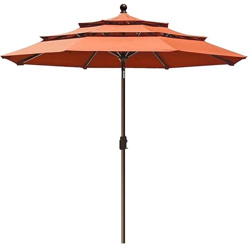 EliteShade USA 9Ft 3 Tiers Market Umbrella Patio Umbrella Outdoor Table Umbrella with Ventilation and 5 Years Non-Fading Top,Rust