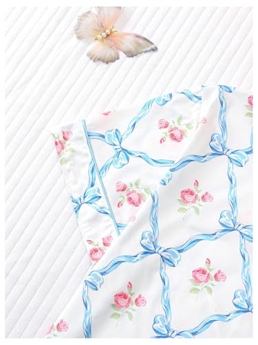 Image of Verdusa Women's 2 Piece Floral Bow Pajama Set Short Sleeve Button Down Shirt and Shorts Set