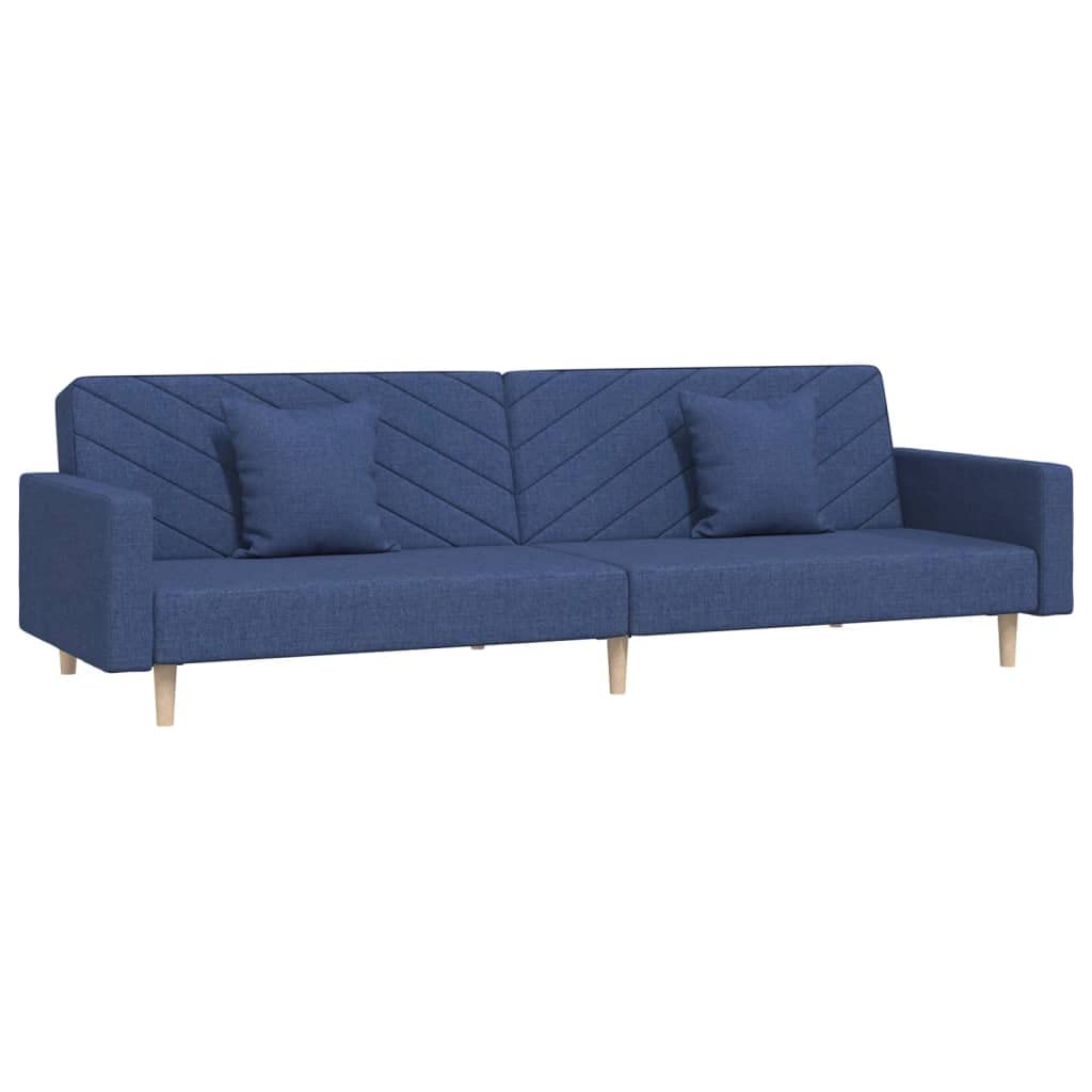 Sofá cama, 2 plazas, con 2 cojines de tela, acolchado, para salón y oficina, color azul