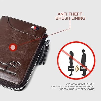 الرجال المحفظة سستة جلد طبيعي المحافظ، Aiks الكنغر محافظ، بو أنيق لينة تصميم بسيط RFID محفظة محمية (ريترو الأسود)