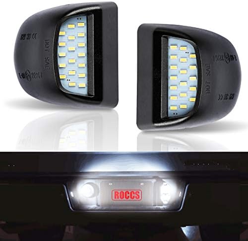 ROCCS Error Free LED License Plate Light Lamp Assembly Replacement For Silverado Suburban Tahoe GMC Sierra 1500 2500 3500 Cadillac Escalade 6000k White LED Lights