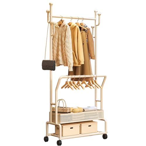 Portant à vêtements double robuste blanc en métal 60 cm sur roulettes