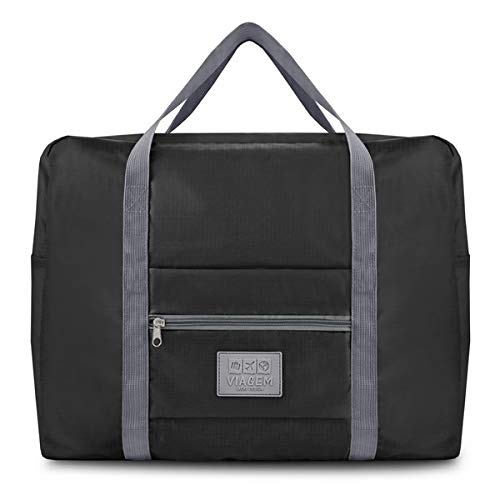 Bolsa Viagem Sacola Grande Impermeável Dobrável Encaixa Mala (Preto JD)