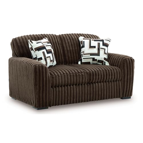 Image of Signature Design by Ashley Midnight-Madness Loveseat with Reversible Cushions, Accent Pillows, Fabric Upholstery, 72 inch W x 41 inch D x 40 inch H, Dark Brown