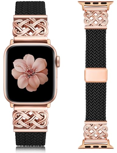 Image of TOYOUTHS Braided Magnetic Band Compatible with Apple Watch Bands 38 /40 /41 /42 /44 /45 /46 /49mm Women Men, Dressy Celtic Metal Stretchy Elastic Strap for iWatch Series 11 10 9 8 7 6 5 4 SE /Ultra 3 2 1