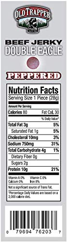 Old Trapper Peppered Double Eagle Beef Jerky | Traditional Style Real Wood Smoked | 10G Of Protein | 1 Jar (80 Pieces) #TOP5