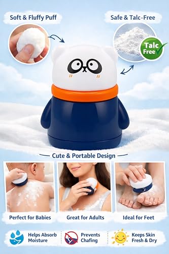 Image of 1 Baby Skin Care Powder Talcum Puff Case Cum Container Box With 1 Soft Silicone Fruit Shape Molar Teething Toy for Toddlers Kids and Infants BPA Free (DESIGN 202)