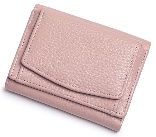 Image of Small Wallet Women Genuine Leather RFID Blocking Trifold Tiny Wallets with Snap Coin Pouch 7 Card Solts