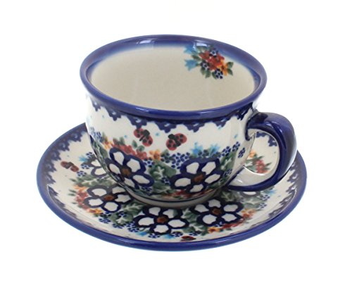 Blue Rose Polish Pottery Scarlett Cup & Saucer