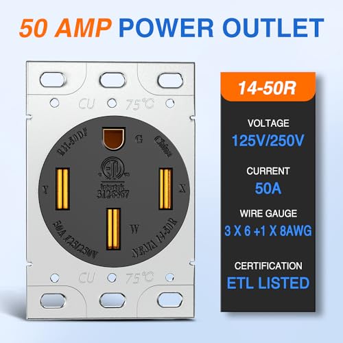Image of Nilight 50AMP RV Power Outlet 125 /250V ETL Listed NEMA 14-50R | Heavy Duty Receptacle Straight Blade Flush Mounting Replacement Panel for RVs Camper Trailer EV
