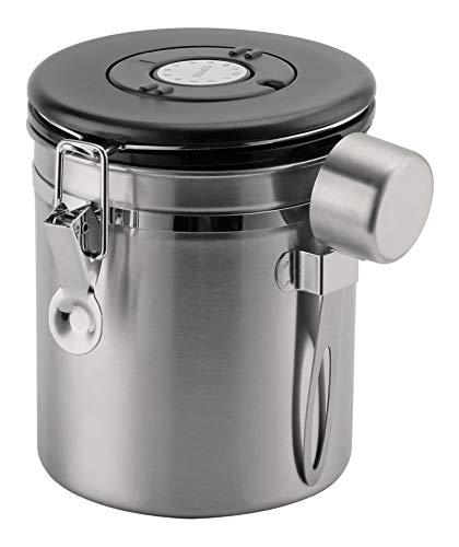 Café Olé CC-500S - Barattolo in acciaio inox per chicchi e caffè macinato, 500 g, quadrante con monitoraggio giorno/data, misurino, guarnizione ermetica sottovuoto, argento