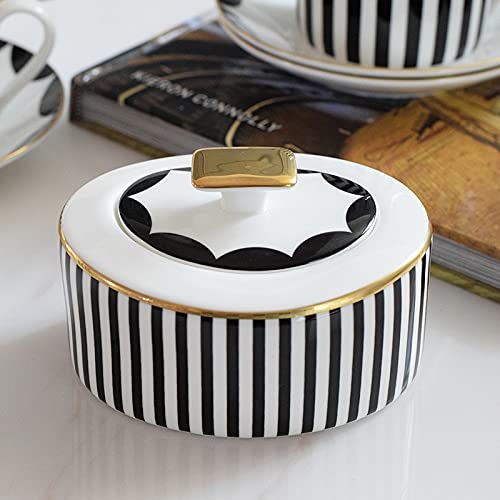 Nfguy Coffee Cup Set Bone China Simple Black White Vertial Pattern 6 People Coffeeware Teaware Sugar Bowl Creamer Mug Saucer Afternoon #TOP3