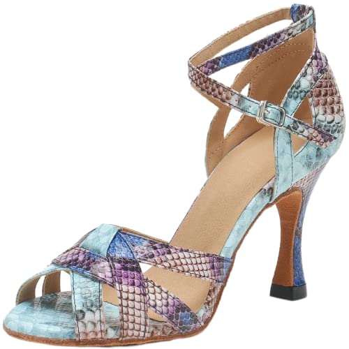 Zapatos de baile latino con punta abierta para mujer, tacón bajo, tacón alto, para práctica, tango chacha, salsa, Green, 37 EU