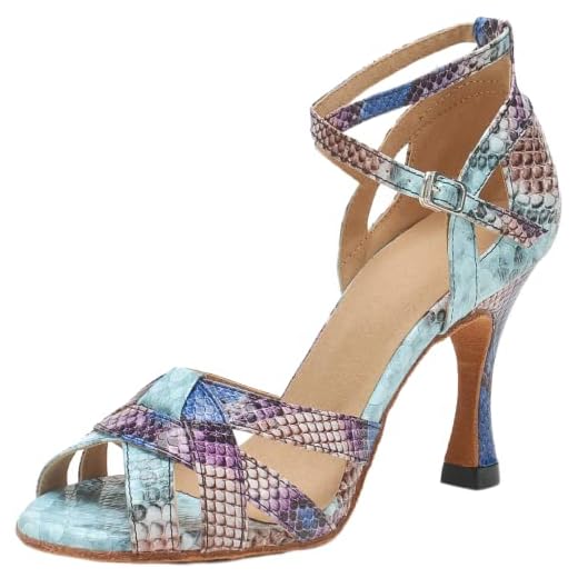 Zapatos de baile latino con punta abierta para mujer, tacón bajo, tacón alto, para práctica, tango chacha, salsa, Green, 37 EU