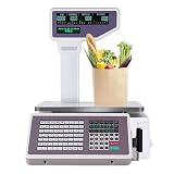 Bilancia Commerciale, Bilancia da Banco Professionale con Etichette e Stampante Termica, Display Doppio, 30kg di Capacità per Supermercato e Negozio Alimentare