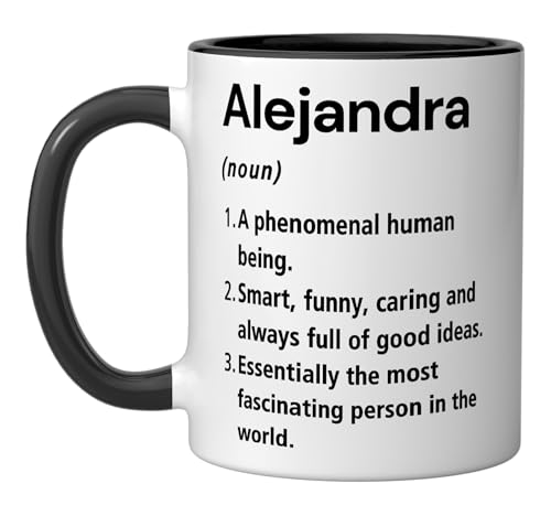 Alejandra Name Definition Dictionary Ceramic Mug, Black/White
