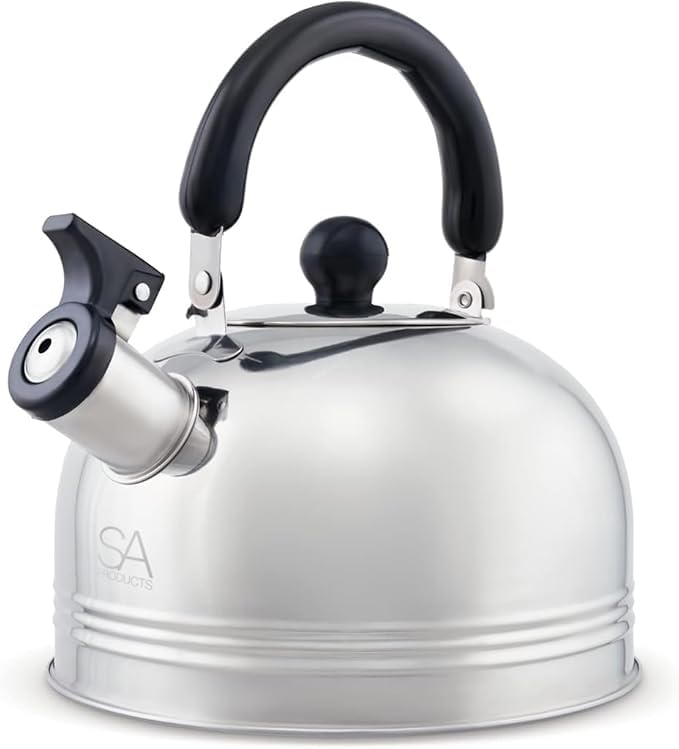 SA Products Camping Kettle 3L - Stainless Steel Whistling Kettle - Portable Stove Top Kettle for Coffee & Tea - Camping Kettle for Gas Stove & Open Fire - Camp Stove Kettle - Silver