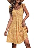 FENSACE Summer Dresses for Teens Sweetheart Floral Cap Sleeve Empire Waist Dress for Women(Yellow Floral,X-Large)