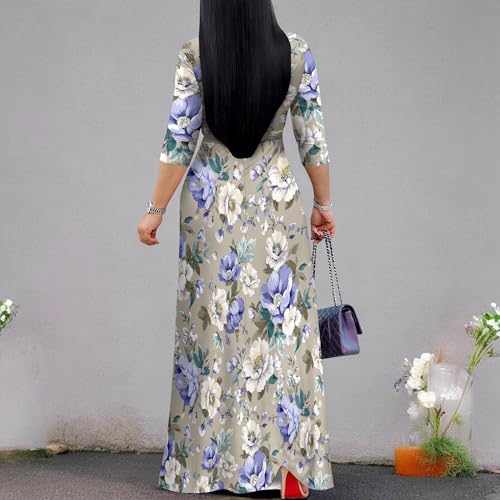 Image of PinkPatty Plus Size Maxi Dresses for Women Casual Flowy Long Dress 3 /4 Sleeve V Neck Wrap Dress with Belt