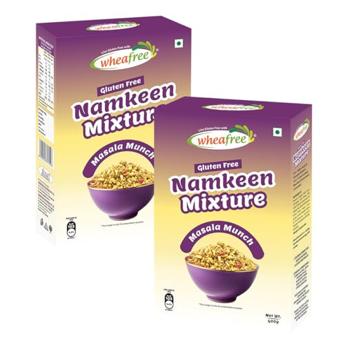 Image of Wheafree Gluten Free Namkeen Mixture - Pack of 2 (400g each) | Khatta Meetha Farsan Snack with Peanuts, Chickpeas, Rice Puffs & Traditional Indian Spices - Healthy, Crunchy, Celiac-Friendly Snack