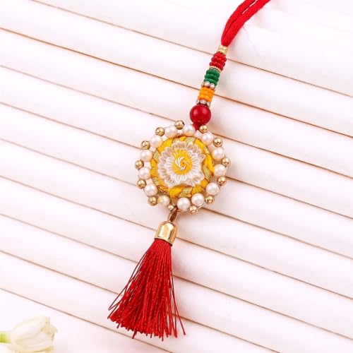 Image of ascension Fancy Handmade Couple Rakhi for Bhaiya Bhabhi Sister in Law with Pearl Work & Red Thread Bracelet Rakhi Combo for Raksha Bandhan with Roli Tilak & You are My Hero Fridge Magnet