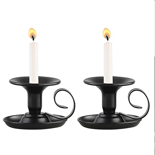 Tibeoyad - Juego de 2 portavelas con asa, vintage, base redonda, de metal, negro