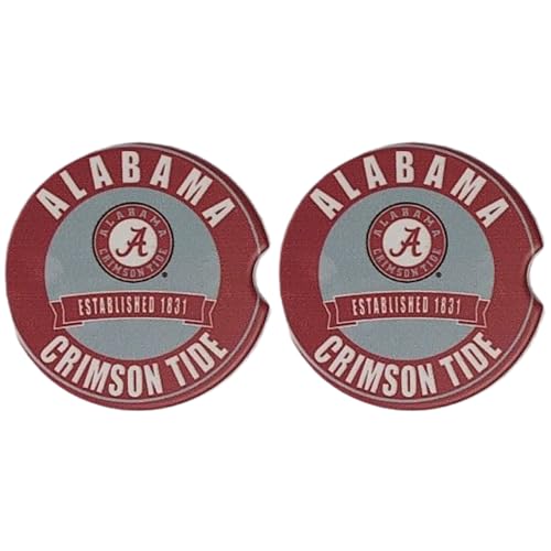 Fan Creations University of Alabama Set of 2 Car Coasters Removable Absorbent Ceramic Stone Coasters - Ideal Gift for Students, Alumni and Everyday Fan - Show Your SEC NCAA Team Spirit