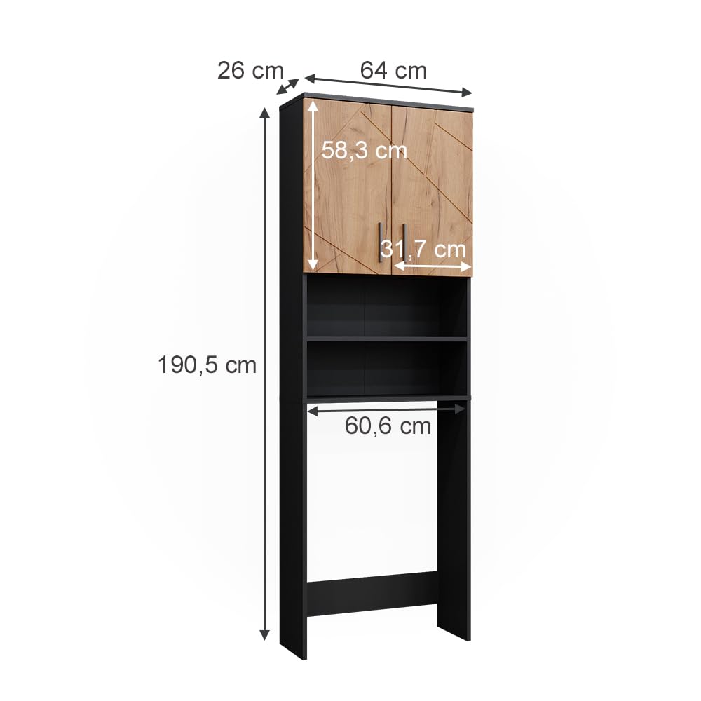 Vicco Waschmaschinenschrank Irma, Goldkraft Eiche/Anthrazit, 64 x 190.5 cm
