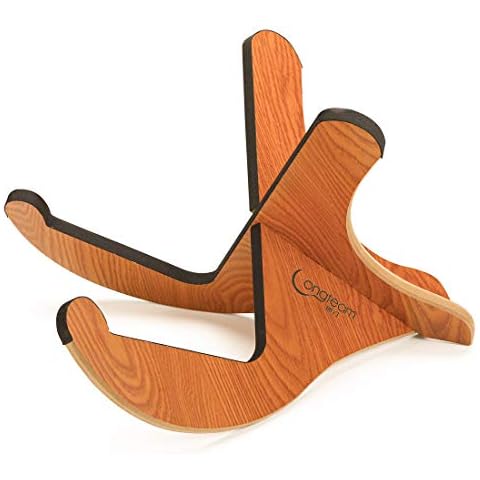 Longteam Wood Guitar Stand Foldable and Portable Sturdy Durable Holding Arm Silicon Cushion Wooden Uke Violin Stands (Large for Guitar Bass, Brown) Cover