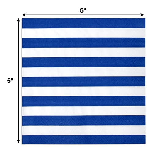100 Navy Blue & White Stripe Cocktail Beverage Napkins 3 Ply Disposable Paper Pack Striped Dessert Napkin For Dinner Wedding Holiday Birthday Bridal & Baby Shower Graduation Party Supplies Decorations #TOP1