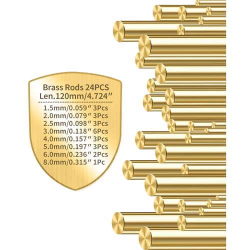 Image of Brass Rods 1.5, 2, 2.5, 3, 4, 5, 6, 8mm, L=120mm 24 Pcs Assortment for Knife Making Knife Handles Pins Stock Knife Scale Solid Round Dowel Rivet Gunsmithing Crafts Modeling Hobby Varied Dia.