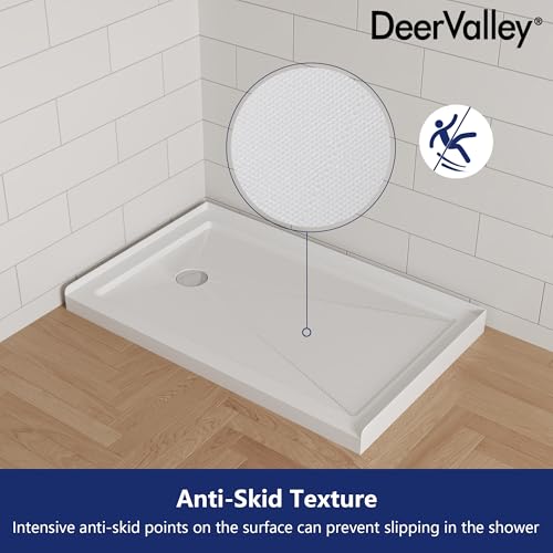 Image of DeerValley 48 inchL X 30 inchW Shower Base in White with Single Threshold, Left Drain Location, Rectangle Acrylic Alcove Shower Pan for Bathroom, Non-slip Design DV-1SB0107L
