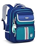 Amythe Schulranzen Jungen 2-5. Klasse - Ergonomischer Kinder Rucksack für Grundschule - Wasserdicht Schultasche Mit Anhänger - Schulrucksack für Junge 8-12 Jahre -Grün
