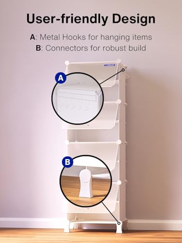 Image of BOXJOY 8 Shelf Shoe Rack with 4 Translucent Doors, 5 Hook Steel Holder & Wooden Hammer, Home Storage PP Plastic Organizer with Metal Door Frame to Cover Chappal Slipper Sandals Shoes Box Stand (White)