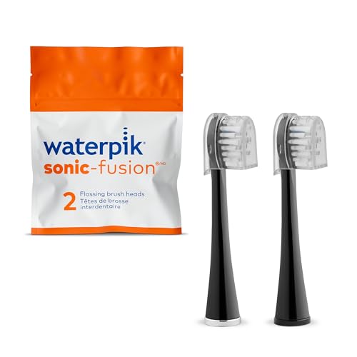 Image of Waterpik Compact Sonic-Fusion Replacement Brush Heads, 2 Count Black | Genuine Waterpik Brand, With Covers, SFRB-2EB, Replace Every 3 Months