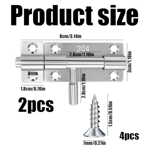 ALLY-MAGIC Edelstahl Schieberiegel Türriegel - Kleiner Schiebeschloss Bolzenriegel, Verschluss Riegel Tür Sicherheitstürriegel Schiebeschlösser Türriegel Außen für Schuppen E23-BXGCXM2