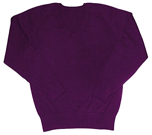 CKL Niños Escuela Uniforme V Cuello Mezcla de algodón Kintted suéter Escuela Pull Over jerséis Morado Morado
