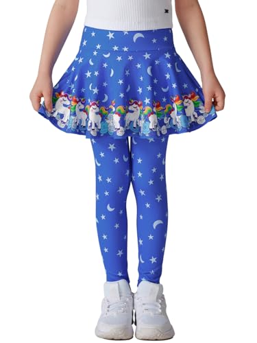 Girls Leggings with Full Circle Skirt Stretchy Unicorn Printed Pants for Kids in 3t to 9 Years