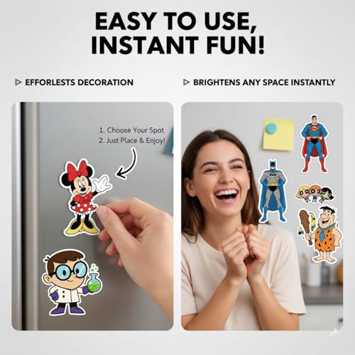 Image of Old 90s Cartoon Fridge Magnets - Set of 10 Classic TV Show Collectible Magnets for Fridge, Locker & Kitchen Decor