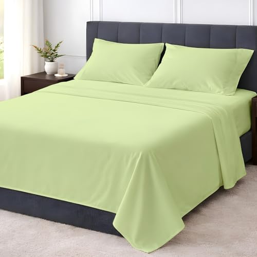 Shreem Linen RV King 4 Piece Sheet Set, Ultra Soft Microfiber RV Bed Sheets King Size, Breathable Cooling Camper Bedding, Deep Pocket Fits 8–16 Inch Mattress, Sage