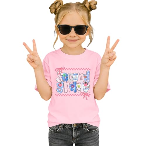 MULOIUDZ Bow First Day of School Shirt for Kid Toddler Girls Kindergarten 1st 2nd Grade T-Shirts Back to School Tees Tops(Pink-2nd Grade 8-9Y)