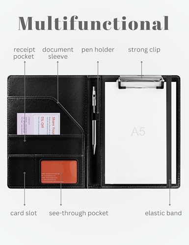 small clipboard junior padfolio folio 7 x 9 writing pad refillable mymazn faux leather folder a5 for notepad legal pad 5 x 8 junior size portfolio black