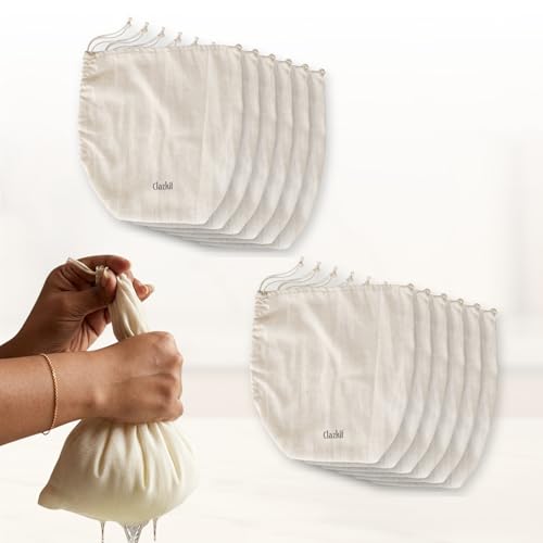 Image of Clazkit Muslin Cheese Cloth Bag - Reusable Straining & Filtering Cloth for Paneer, Juice, Nut Milk & Ice Cream, Size - 10 x 12Inches - Pack of 6