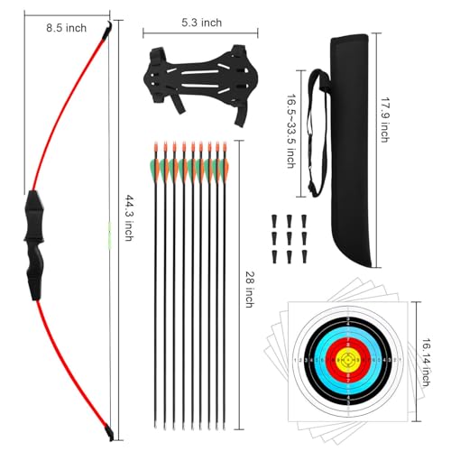 HANSPY Bogen und Pfeil Kinder Set Jugendbogenset Teens Kinderbogen Recurve Zielscheibe 15lbs Kinder Pfeilbogen Anfänger Jugendliche für die Outdoor-Sportjagd im Hinterhof